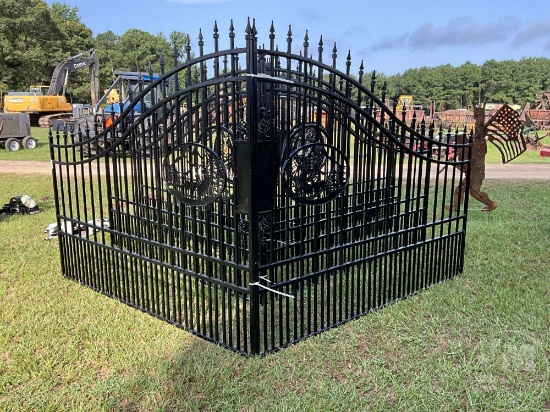 16' DRIVEWAY ENTRANCE GATES WITH DEER SCENE INLAY, POSTS, POWDER