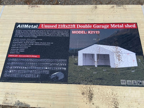 UNUSED ALLMETAL K2119 23 FT X 22 FT DOUBLE GARAGE METAL SHED SN: AM2412906