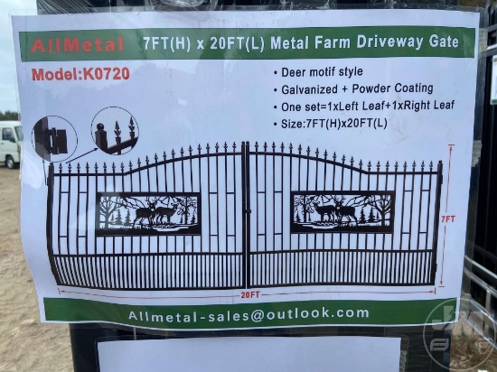 UNUNSED ALLMETAL K0720 METAL FARM DRIVEWAY GATE W/DEER MOTIF