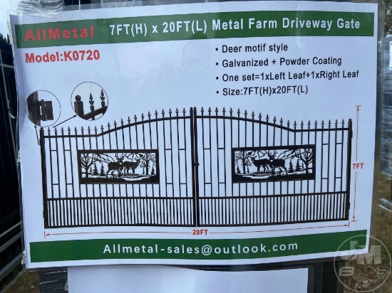 UNUNSED ALLMETAL K0720 METAL FARM DRIVEWAY GATE W/DEER MOTIF