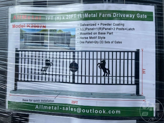 UNUSED ALLMETAL K2007N METAL FARM DRIVEWAY GATE W/HORSE MOTIF