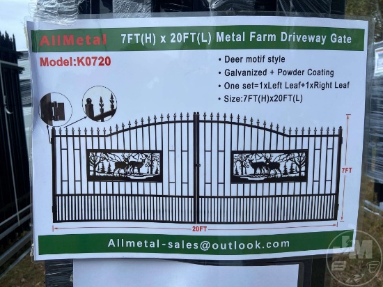 UNUNSED ALLMETAL K0720 METAL FARM DRIVEWAY GATE W/DEER MOTIF