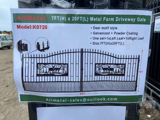 UNUNSED ALLMETAL K0720 METAL FARM DRIVEWAY GATE W/DEER MOTIF