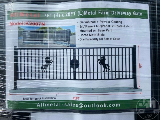 UNUSED ALLMETAL K2007N METAL FARM DRIVEWAY GATE W/HORSE MOTIF