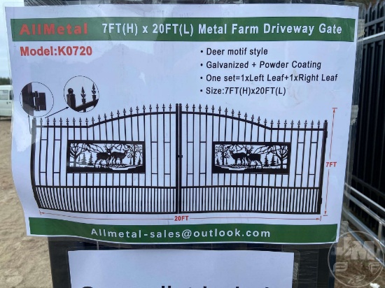 UNUNSED ALLMETAL K0720 METAL FARM DRIVEWAY GATE W/DEER MOTIF