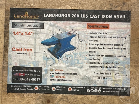 UNUSED LANDHONOR 200 LBS CAST IRON ANVIL