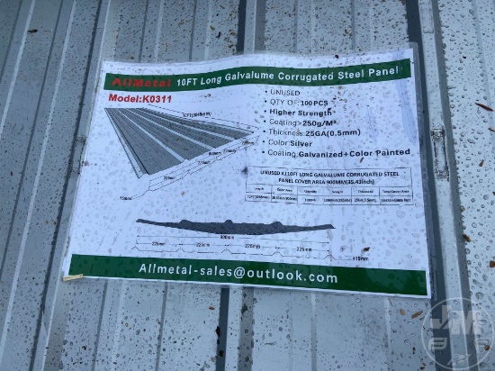 UNUSED ALLMETAL K0311 10 FT LONG GALVALUME CORRUGATED STEEL PANEL