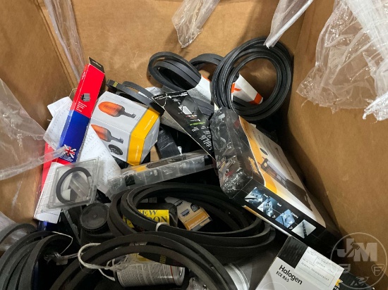 PALLET OF MISC MAGNETIC LIGHTS,BELTS, WIPER BLADES, ELECTRICAL CONNECTORS AND TOOLING