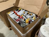PALLET OF SPRAY PAINT, CANS OF PAINT,LOCTITE