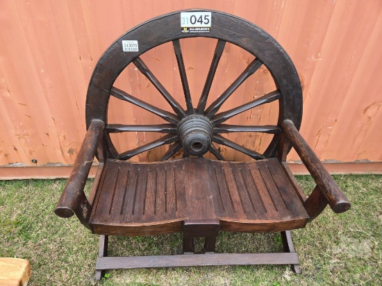 TEAK WOOD WAGON WHEEL BENCH