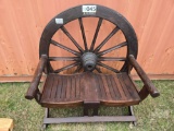 TEAK WOOD WAGON WHEEL BENCH