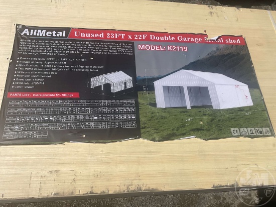 UNUSED 2024 ALLMETAL K2119 DOUBLE GARAGE METAL SHED
