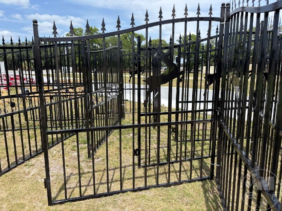 UNUSED 2025 SKLP 14' BI-PARTING WROUGHT IRON GATE W DEER