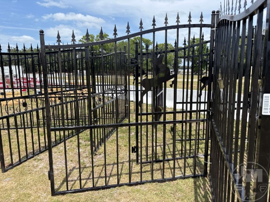 UNUSED 2025 SKLP 14' BI-PARTING WROUGHT IRON GATE W DEER