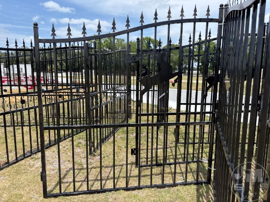 UNUSED 2025 SKLP 14' BI-PARTING WROUGHT IRON GATE W DEER