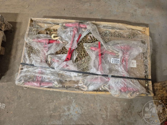QTY OF 10 UNUSED 3/8 IN. 20 FT G80 CHAINS & 5 UNUSED BINDERS