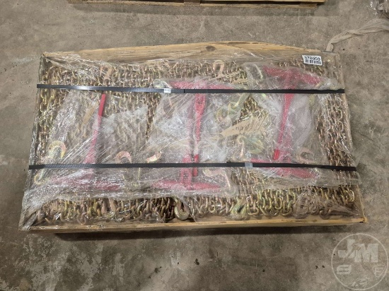 QTY OF 10 UNUSED 3/8 IN. 20 FT G80 CHAINS & 5 UNUSED BINDERS