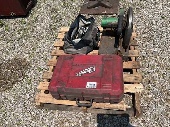 LOT OF TOOLS TO INCLUDE MILWAUKEE BAND SAW, HITACHI CHOP