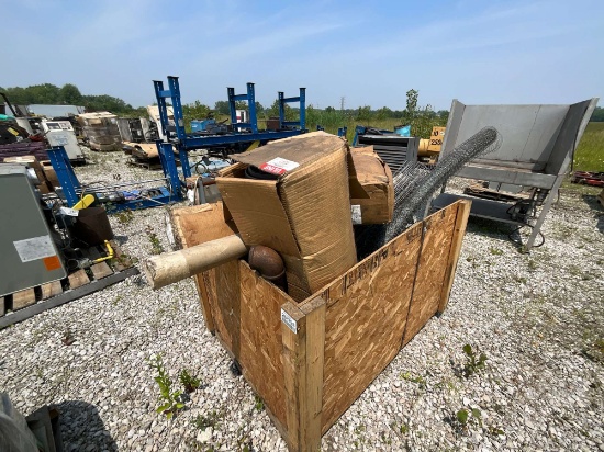 CRATE OF VARIOUS ITEMS TO INCLUDE FENCE, ALUNDUM FLAT BAR