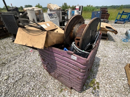 CRATE OF AIR HAMMERS & ROLLS OF CABLE