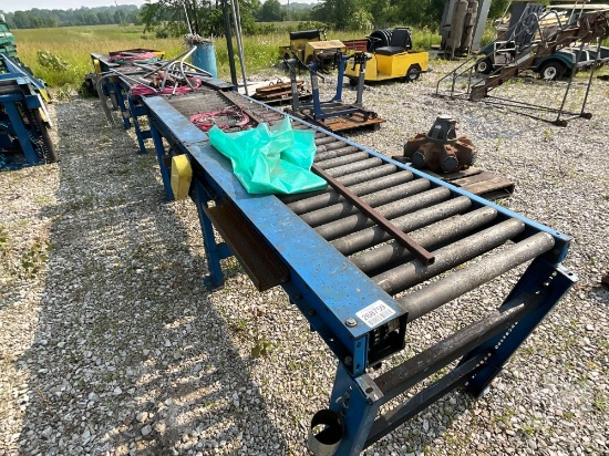 LOT OF 3 SECTIONS OF ROLLER CONVEYOR, BELT & DRUM