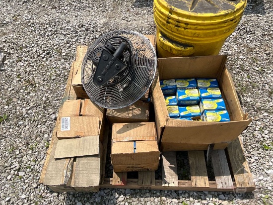 PALLET OF PAINT STICKS, ELECTRIC FAN & SPILL KIT