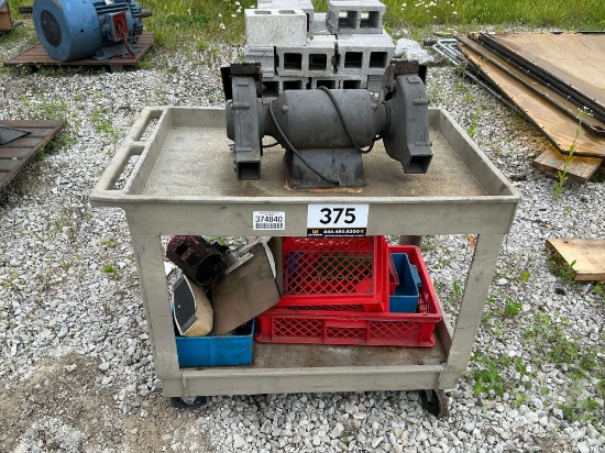 PLASTIC CART WITH GRINDER AND MISC PARTS