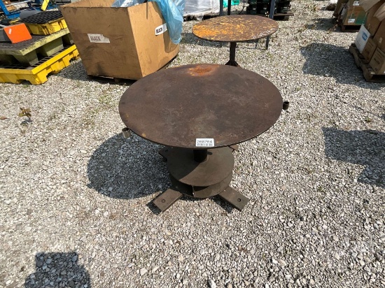 LOT WITH 2 36”...... ROUND STEEL TABLES & DESK