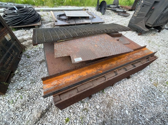 STEEL LOADING DOCK INSERT, PLATES OF STEEL & RIGGING CABLES
