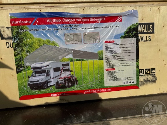 UNUSED 2025 HURRICANE MCS2020F 20' X 20' STEEL CARPORT W/ OPEN SIDEWALLS