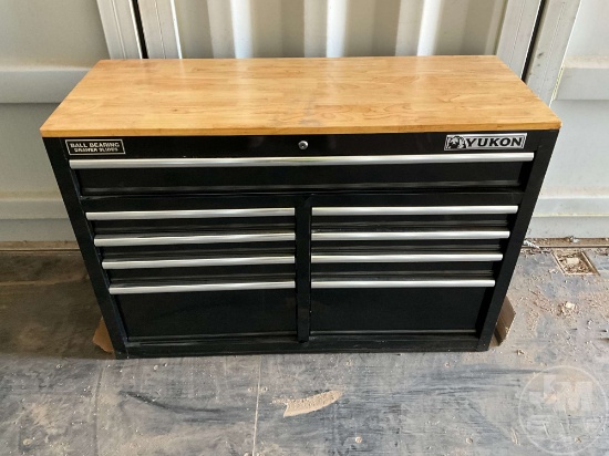 UNUSED YUKON 46”...... 9-DRAWER MOBLIE WORKBENCH W/ SOLID WOOD TOP