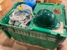CONTAINER OF HARD HATS, FALK DOUBLE & SINGLE ENGAGEMENT GEAR