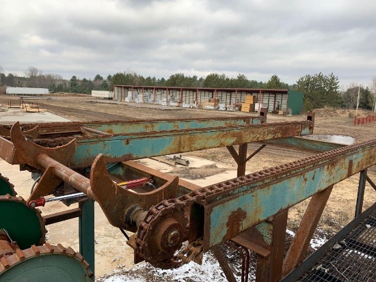 19?x 10? wide 3 strand log deck w 3 arm stop and loader