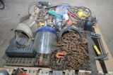 Pallet of Chains, Power Tools, Jumper Cables, Tape Measures, etc.