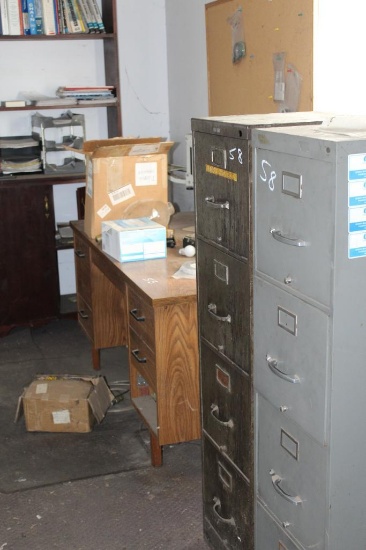 (2) filing cabinets, desk, and cabinet