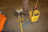 Auger, mop bucket, brooms shovels