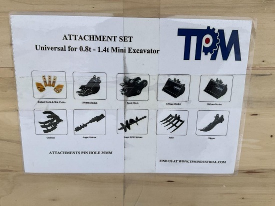 Unused TPM Qty 10 Attachments for Mini Excavator