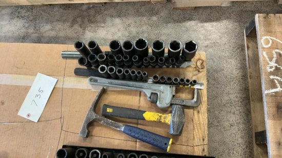 Hammers, 14 Pipe Wrench and Sockets