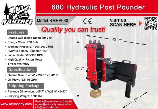 Unused Raytree 680 Hydraulic Post Pounder