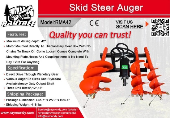 Unused Raytree Skid Steer Auger