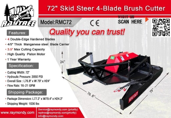 Unused Raytree 72" Skid Steer 4-Blade Brush Cutter