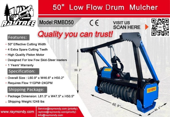 Unused Raytree 50" Low-Flow Drum Mulcher