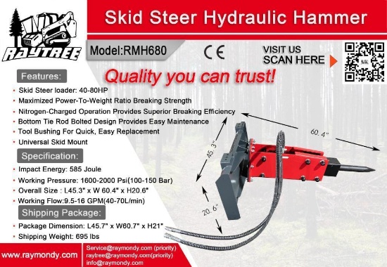 Unused Raytree Skid Steer Hydraulic Hammer