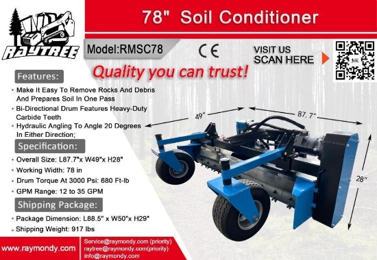 Unused Raytree 78" Soil Conditioner