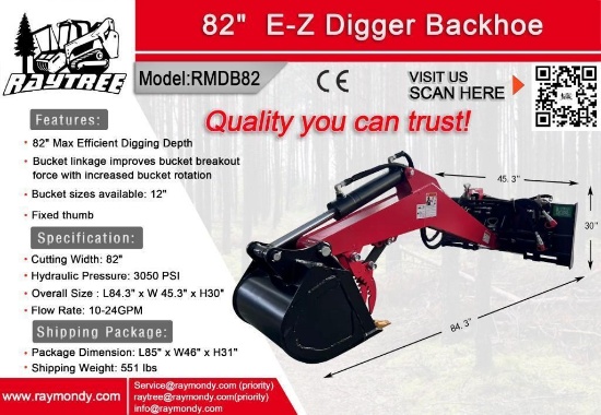 Unused Raytree 82" E-Z Digger Backhoe