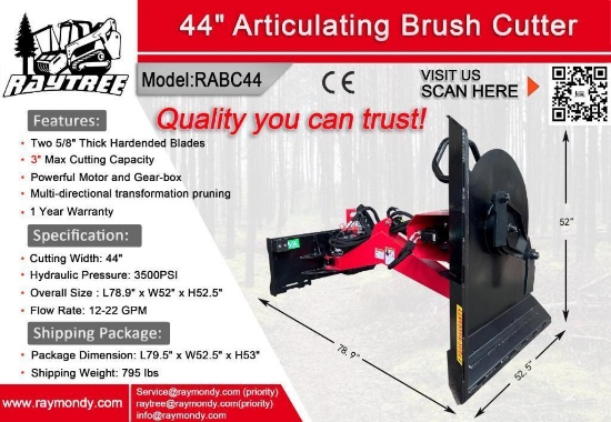 Unused Raytree 44" Articulating Brush Cutter