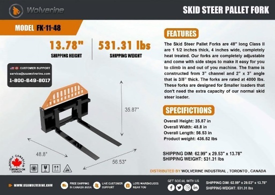 Unused Wolverine Skid Steer Pallet Forks - Middlebury, IN