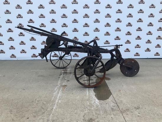 Antique 2-Bottom Pull-Type Moldboard Plow on Steel Wheels