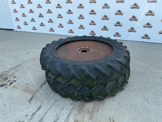 (2) 12.4-38 Agricultural Tractor Tires on 6-Lug Solid Steel Rims