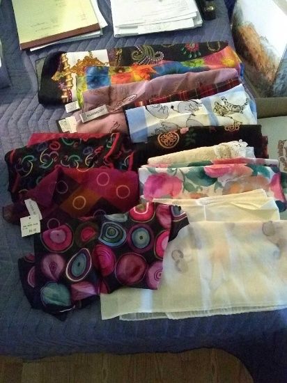 Lot of Silk Scarves, Liz Claibourne, Elaine Gold. Some with tags.